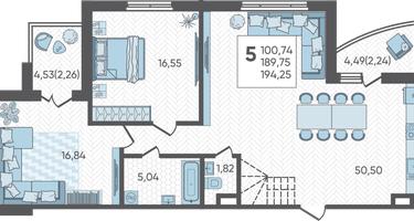 5-к. квартира, 194&nbsp;м²