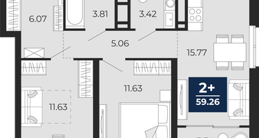 2-к. квартира, 57&nbsp;м²