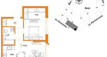 1-к. квартира, 44 м²