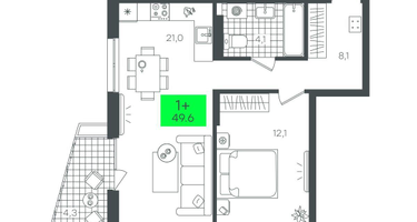 1-к. квартира, 49 м²
