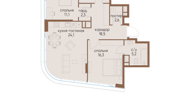 2-к. квартира, 79&nbsp;м²