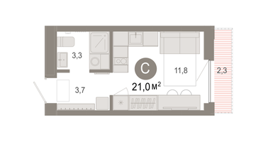 Студия, 21&nbsp;м²
