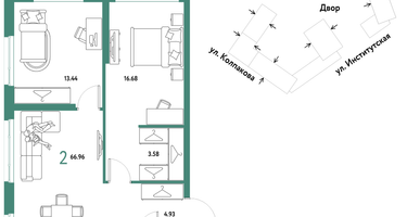 2-к. квартира, 66&nbsp;м²