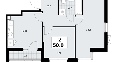 2-к. квартира, 50&nbsp;м²