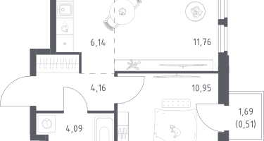 Студия, 37&nbsp;м²