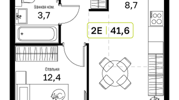 1-к. квартира, 41&nbsp;м²