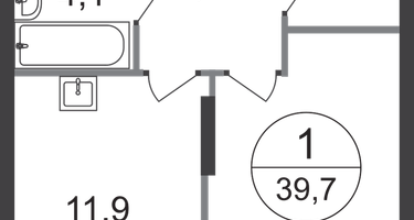 1-к. квартира, 39&nbsp;м²