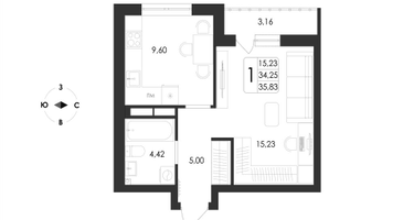 1-к. квартира, 35 м²