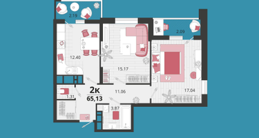 2-к. квартира, 63 м²