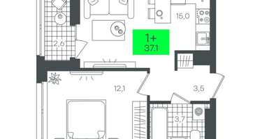 1-к. квартира, 37 м²
