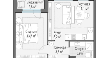2-к. квартира, 38&nbsp;м²