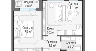 2-к. квартира, 38&nbsp;м²