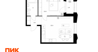 1-к. квартира, 43&nbsp;м²