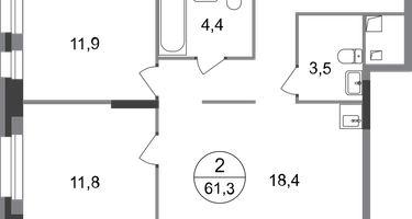 2-к. квартира, 61&nbsp;м²