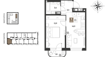 1-к. квартира, 37&nbsp;м²