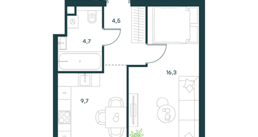 1-к. квартира, 35&nbsp;м²