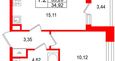 1-к. квартира, 33 м²