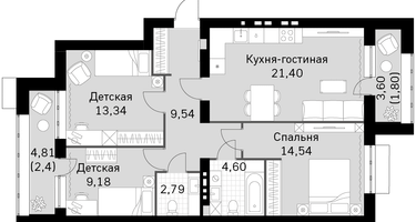 3-к. квартира, 81 м²