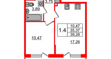 1-к. квартира, 35&nbsp;м²