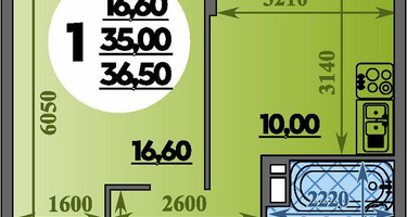 1-к. квартира, 36&nbsp;м²