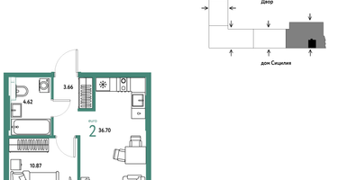 2-к. квартира, 36&nbsp;м²