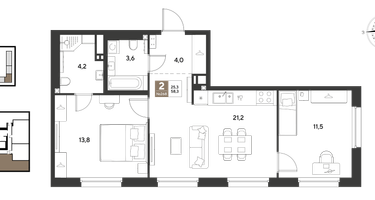 2-к. квартира, 58 м²
