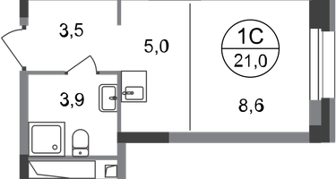 Студия, 21&nbsp;м²