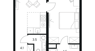1-к. квартира, 43 м²