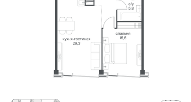 1-к. квартира, 57&nbsp;м²