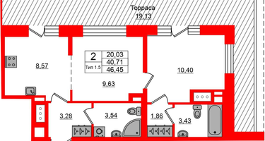 2-к. квартира, 40 м²
