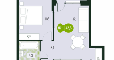 2-к. квартира, 42&nbsp;м²