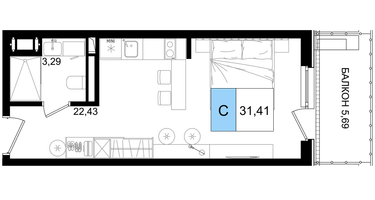 Студия, 31 м²