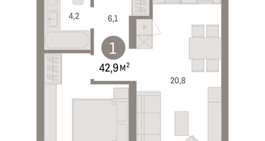 1-к. квартира, 42&nbsp;м²