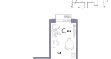 1-к. квартира, 23 м²
