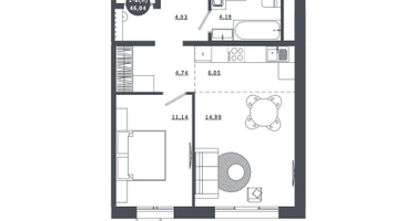 1-к. квартира, 45&nbsp;м²