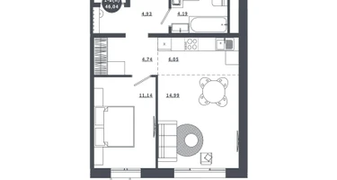 1-к. квартира, 45 м²