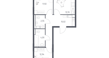2-к. квартира, 55&nbsp;м²