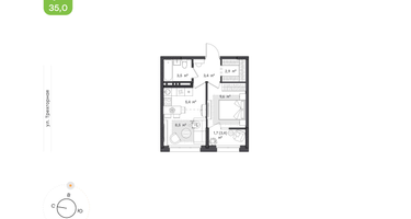 1-к. квартира, 35&nbsp;м²