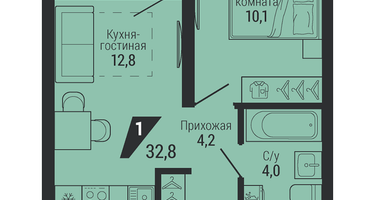 1-к. квартира, 32&nbsp;м²