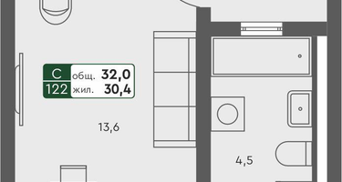 Студия, 32&nbsp;м²