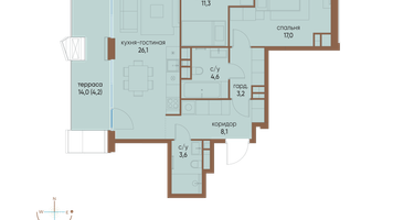 2-к. квартира, 78&nbsp;м²