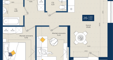 2-к. квартира, 61&nbsp;м²