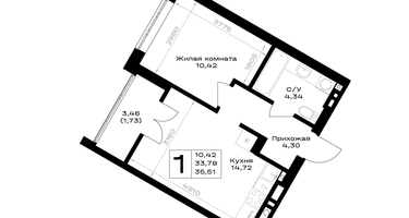 1-к. квартира, 35&nbsp;м²