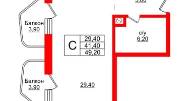 Студия, 49 м²