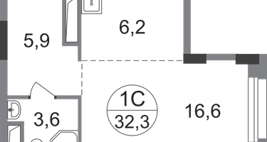 1-к. квартира, 32 м²
