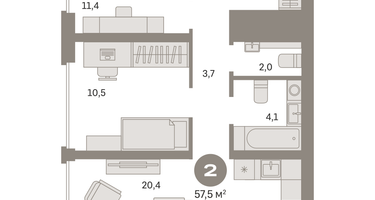 2-к. квартира, 58&nbsp;м²