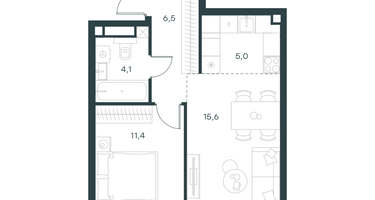 2-к. квартира, 42&nbsp;м²