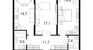 2-к. квартира, 66&nbsp;м²