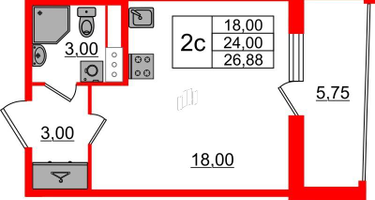 Студия, 24&nbsp;м²