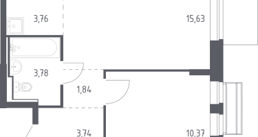 Студия, 38&nbsp;м²